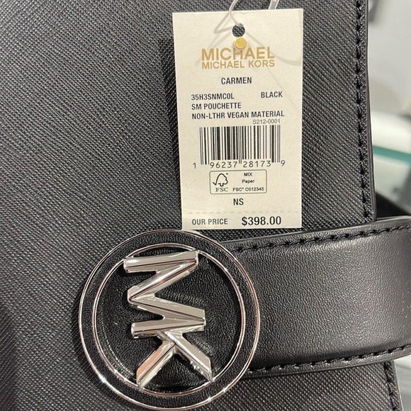 MICHAEL KORS CARMEN SMALL POUCHETTE SHOULDER CHAIN BAG BLACK/SILVER TONED - Picture 8 of 16